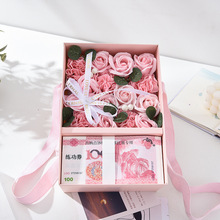 女神节透明开窗折叠手提玫瑰花礼盒鲜花包装礼品盒香皂花  礼物盒