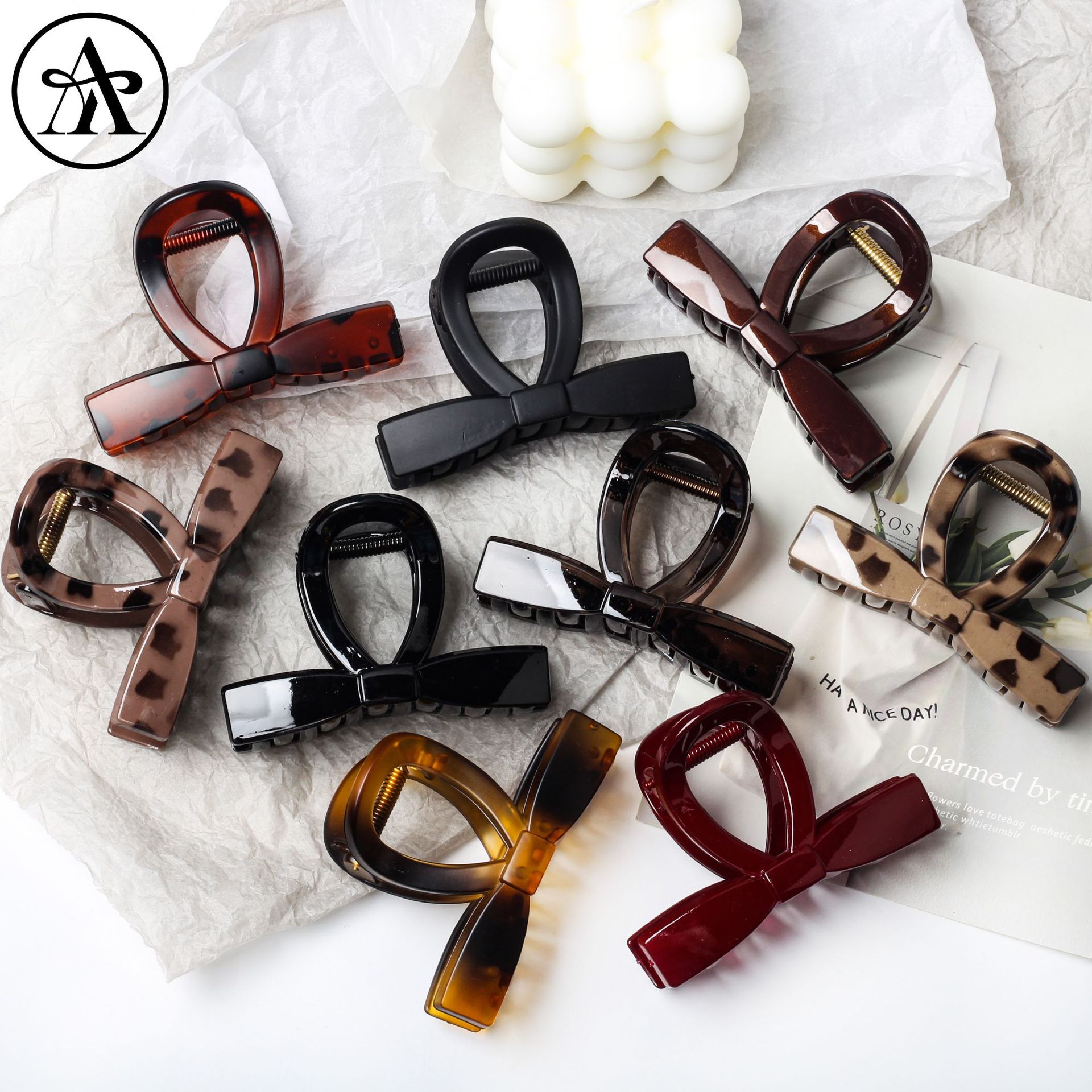 Red red retro corbata de tamaño medio agarrar clip de cabeza de mujer temperamento arco clip de tiburón viaje agarrar clip de pelo simple