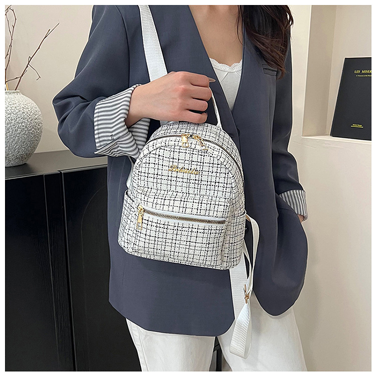 538g Weight Zipper Closure Type Double Shoulder Straps Strap Type Functional Backpack Bags Type Casual, Shopping Occasion Pu Leather Material Women's Backpack Backpack Plaid Pattern All Seasons Season Women's Gender Elegant, Streetwear Style Square Shape Plaid Casual Shopping Women's Backpack Functional Backpack 8