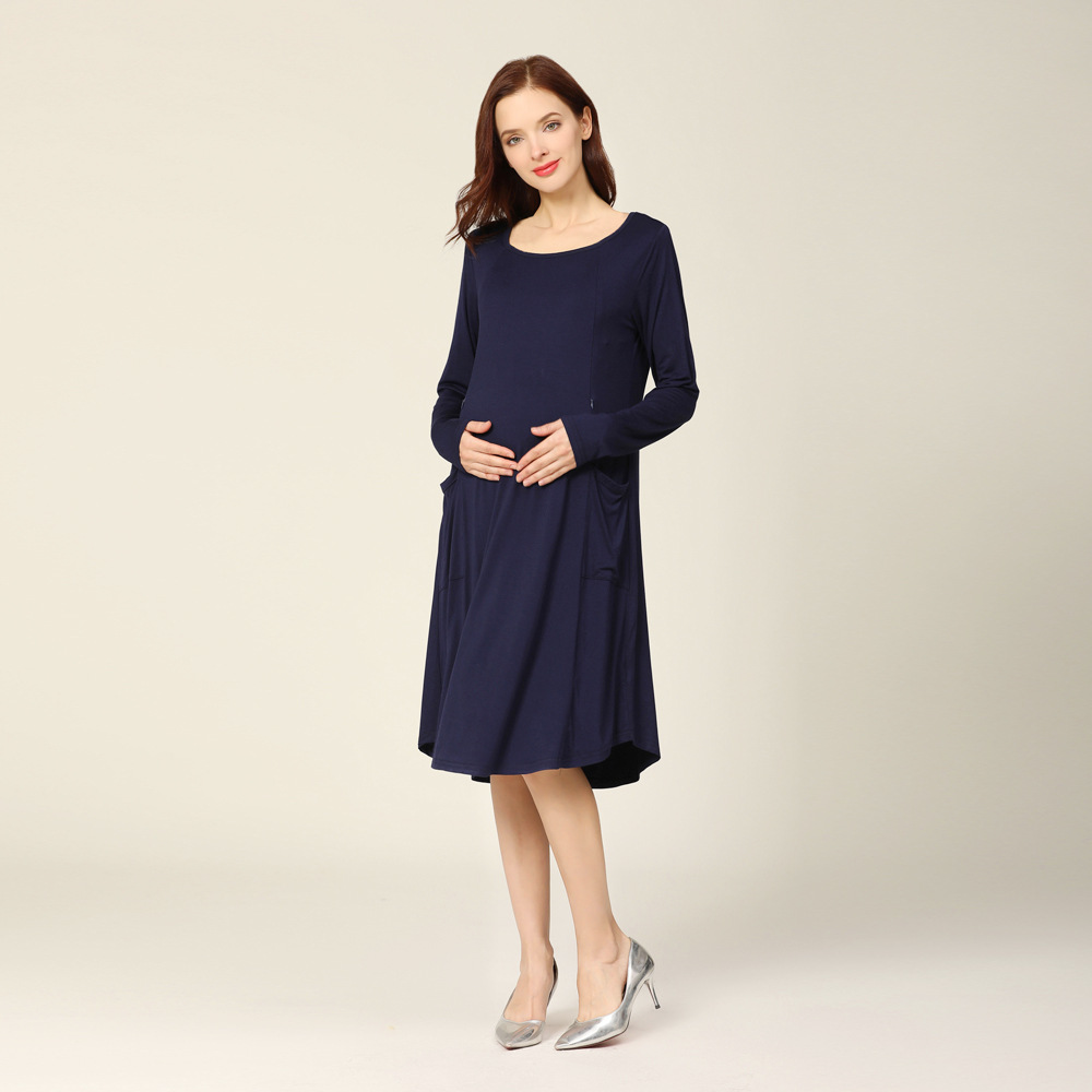2024 primavera y otoño europeo y americano más tamaño vestido de maternidad de manga larga vestido de lactancia casual adelgazamiento Suelto