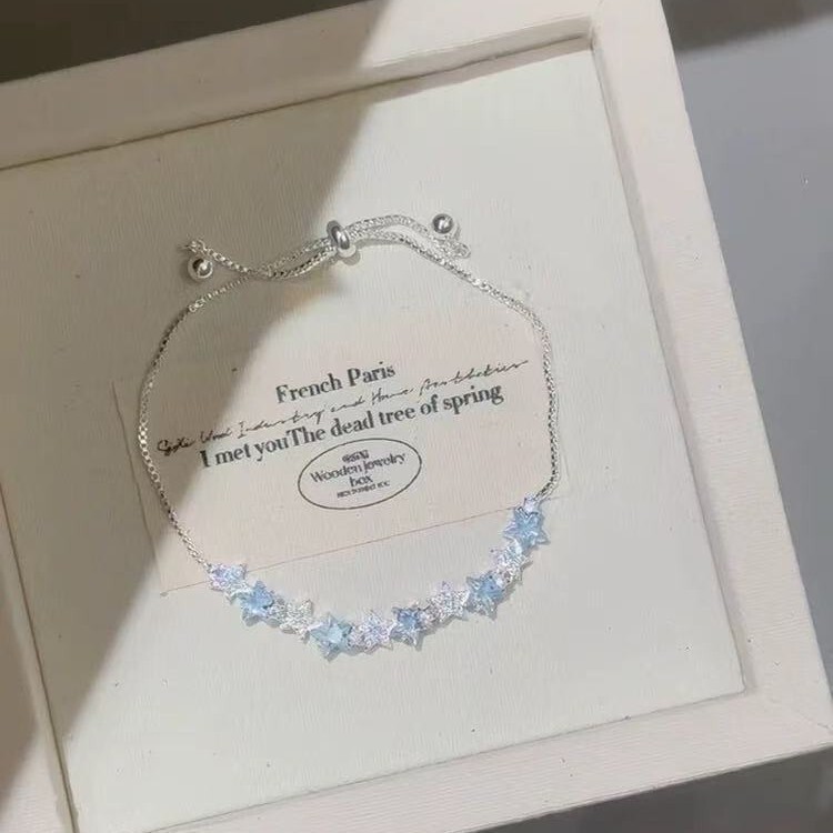 【Blue Star Chain】Noble Glance Summer Blue Zircon Star Pull-Adjustable Bracelet, Fresh and Versatile 【Blue Star Chain】Noble Glance Summer Blue Zircon Star Pull-Adjustable Bracelet, Fresh and Versatile