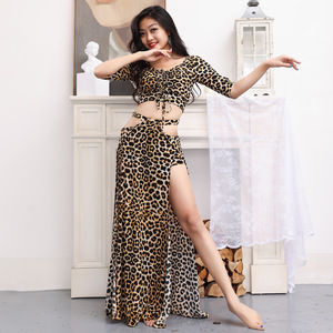 Women leopard belly dance dresses Dancer belly dance skirt Sexy Leopard dance practice dresses
