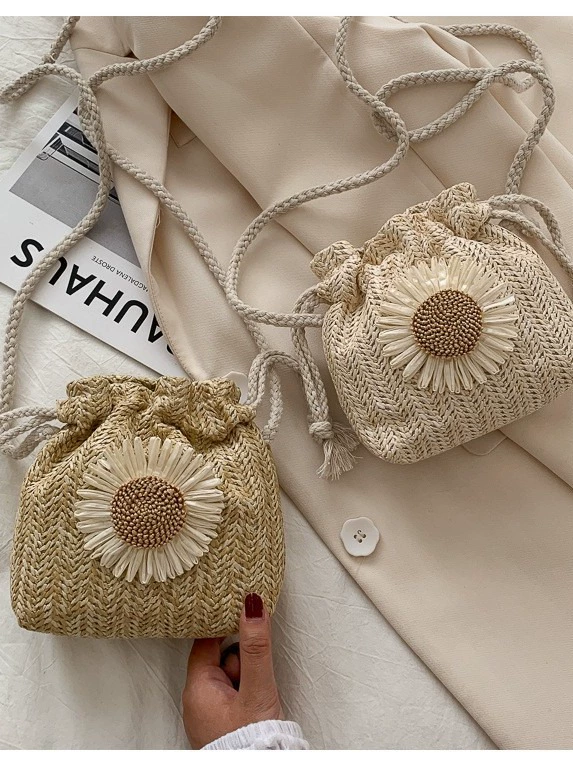 Woven shoulder bag, cute straw one-shoulder bag, 2023, Korean style