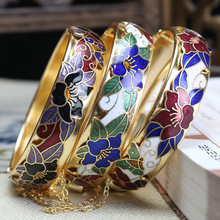 老货北京手工景泰蓝手镯女开口胎掐丝珐琅蝴蝶牡丹宫廷复古礼物