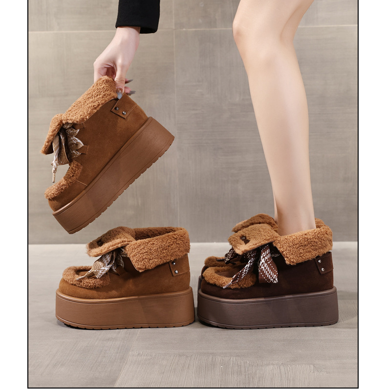 Giày boot nữ cổ cao lót nhung chống trượt đế dày tăng chiều cao — Màu cà phê chi tiết 20