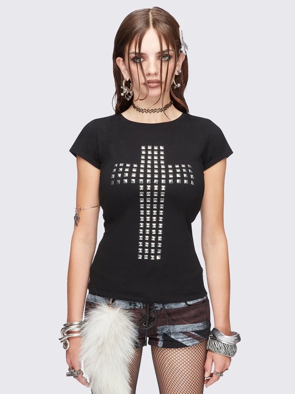 アメリカンストリートスタイルパーソナライズクロスホットダイヤモンドカジュアルスリムTシャツクロスボーダーラウンドネック女性トップス|undefined