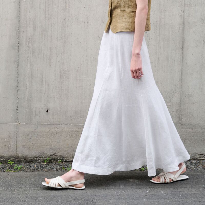 【Clearance Bargain】Pure Linen White High-Waisted Mermaid Dress Women's Spring European and American Style High-End Flared Midi Dress