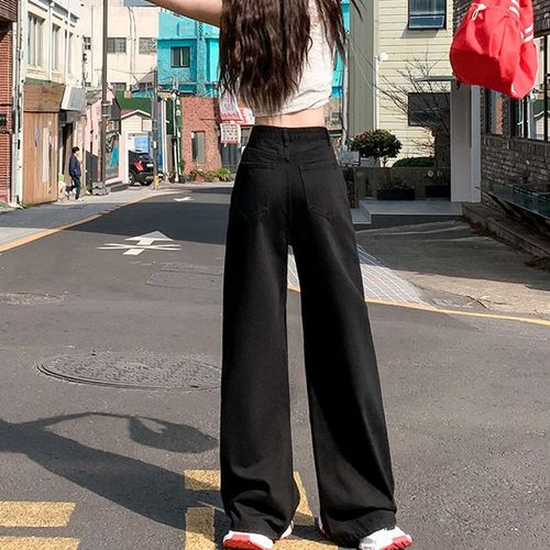 Leg-length flowy loose wide-leg jeans for women, 2025 pear-shaped figure-flattering slim straight-to-the-ground pants