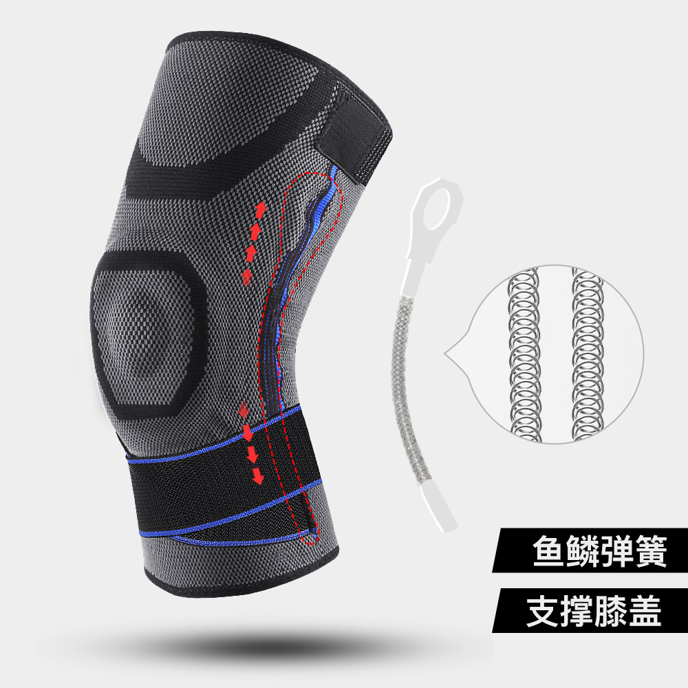 Mayorista de fabricante: Rodillera deportiva tejida para fitness, running y ciclismo, con banda térmica, protector de rótula y funda de silicona.