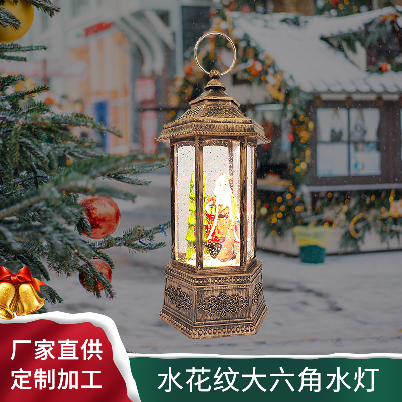 クリスマス風灯六角風灯装飾ins置物祝日雰囲気ろうそく灯模擬キャンドル電気スタンド卸売り|undefined