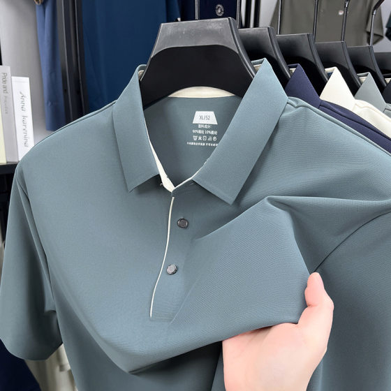 seamless summer short-sleeved polo shirt men's high sense simple solid color lapel middle-aged men's t-shirt factory outlet