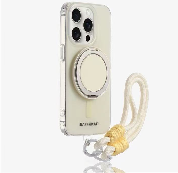 Funda magnética simple de color sólido con soporte 360° para iPhone 17 Pro Max/16, correa para teléfono Apple 14/15 para mujer