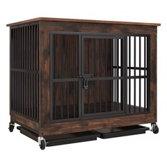 厂家批发跨境出口家具式狗笼加粗防咬坚固可拆卸带厕所木狗笼中型