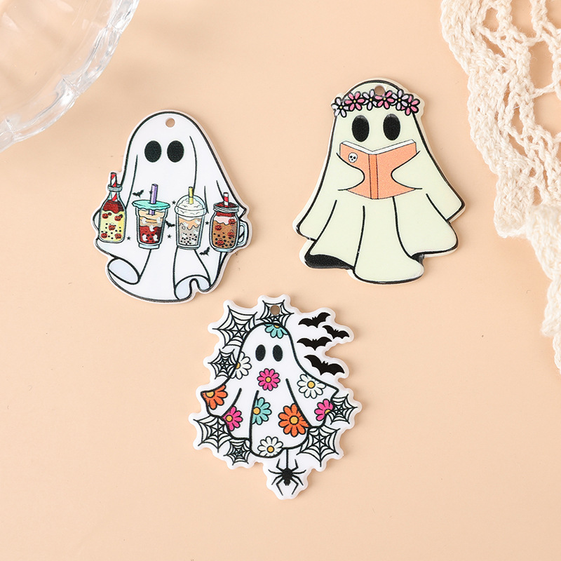 Cross border hot sale double sided acrylic Halloween ghost DIY earrings necklace keychain material Cross border hot sale double sided acrylic Halloween ghost DIY earrings necklace keychain material