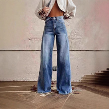 跨境速卖通ebay欧美外贸大码女时尚休闲裤低弹牛仔裤阔腿长裤