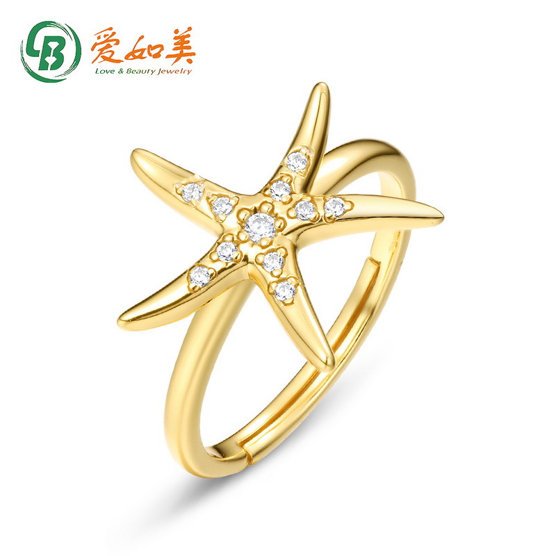 2022夏季新款海星白锆戒指女日本海洋度假风星星925银镀10K金戒指
