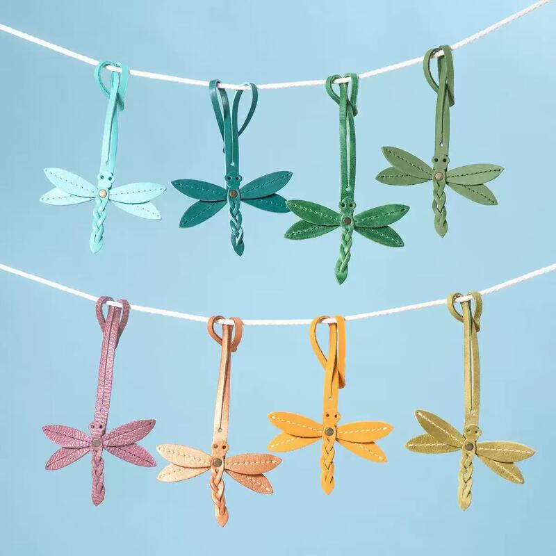 In-stock handmade dragonfly-shaped bag pendant, personalized bag accessory, PU leather hanging bag decoration, creative keychain