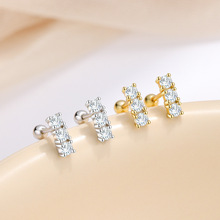 S925纯银一字排钻螺丝耳钉2025新款女小众时尚设计轻奢高级感耳饰