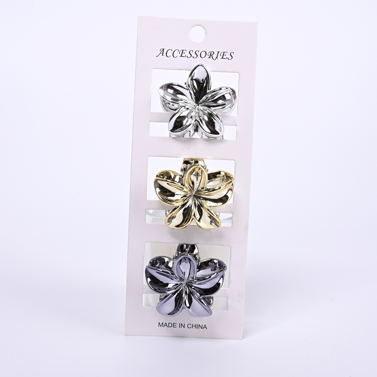 Galvanizado oro y plata huevo flor flor abrazadera de cabello color mediano agarrar abrazadera de cabello medio agarrar abrazadera de cabello de plástico 4cm