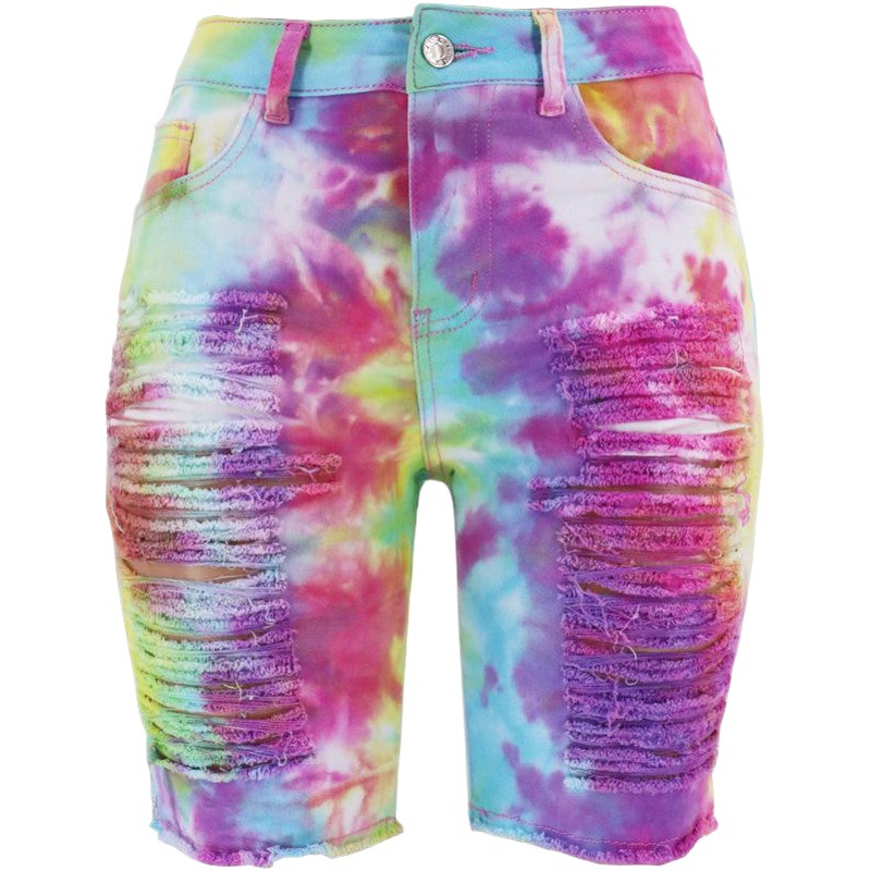 FUENTE fabricantes en stock al por mayor de Europa y América Amazon verano en línea celebridad de las mujeres de cintura alta tie-dyed ripped Denim medio Pantalones