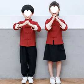 男女童国潮汉服儿童套装春秋国学幼儿园服唐装古风复古中国风童装
