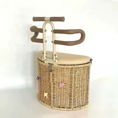 Electric Child Seat Seat Electric car child seat - three-wheel-bamboo-basket-off-white-semi-surround-decorative-flowers-in-random-colors