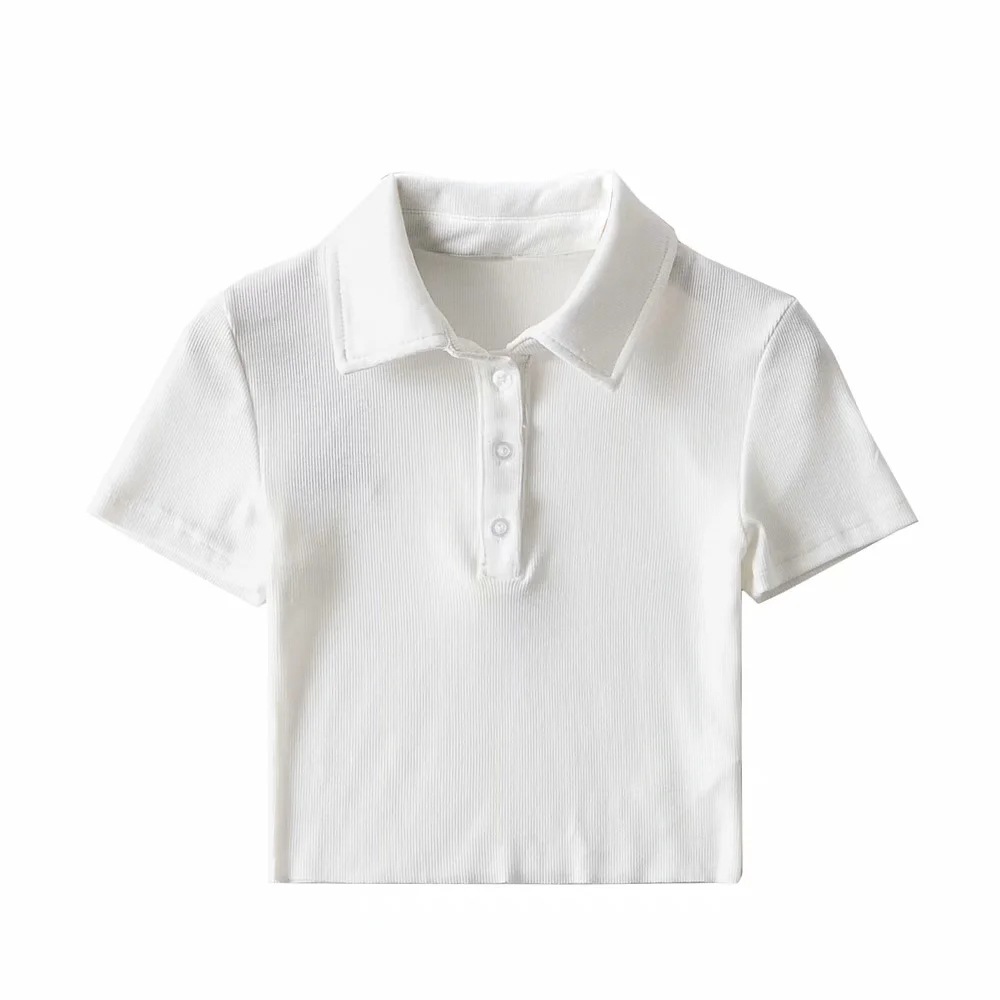 solid color polo collar sexy short-sleeved T-shirt NSAC52129