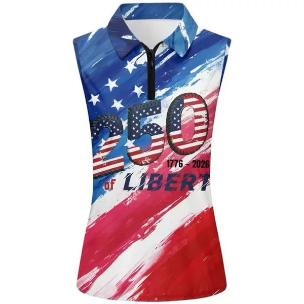 Cross-Border Amazon 2026 New Independence Day 250Th Anniversary Women's Sleeveless Polo Shirt Golf Sports Top