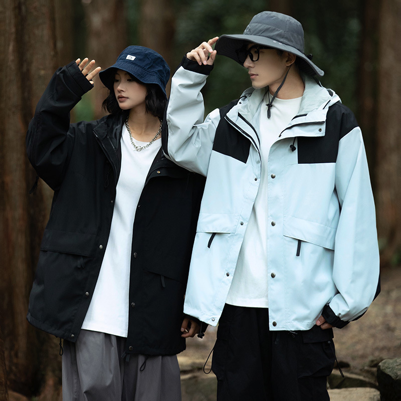 Couple's Stitching Single-Layer Jacket Spring and Autumn Windproof Waterproof Hooded Jacket Jacket Coat Windbreaker for Men and Women Couple's Stitching Single-Layer Jacket Spring and Autumn Windproof Waterproof Hooded Jacket Jacket Coat Windbreaker for Men and Women