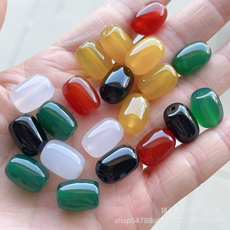 Natural red agate Lulutong loose beads white chalcedony barrel beads DIY jewelry accessories beads semi-finished beaded materials