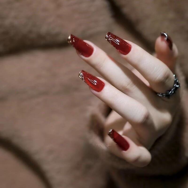 Purely Handmade Wearable Nails, Popular French New Year Ruby Cat Eye Autumn and Winter Whitening Manicure, High-End Sexy Nails Purely Handmade Wearable Nails, Popular French New Year Ruby Cat Eye Autumn and Winter Whitening Manicure, High-End Sexy Nails