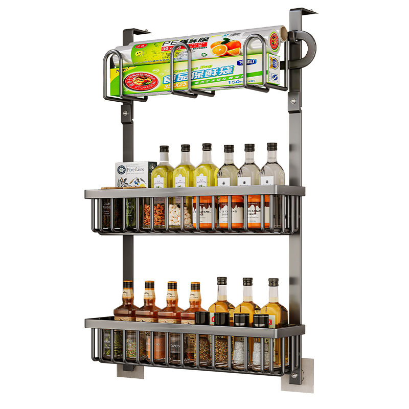 Estante de almacenamiento de refrigerador de cocina exterior de la pared exterior de la lata de condimento multifuncional para artículos domésticos percha de almacenamiento