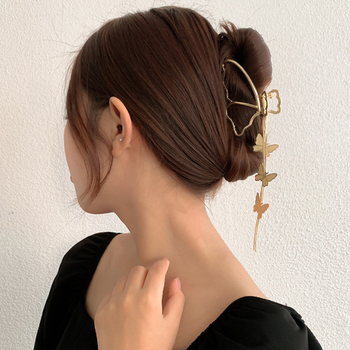 French metal claw clip with butterfly tassel hairpin, online hair clip, back of head bun shark clip, hair hair accessory