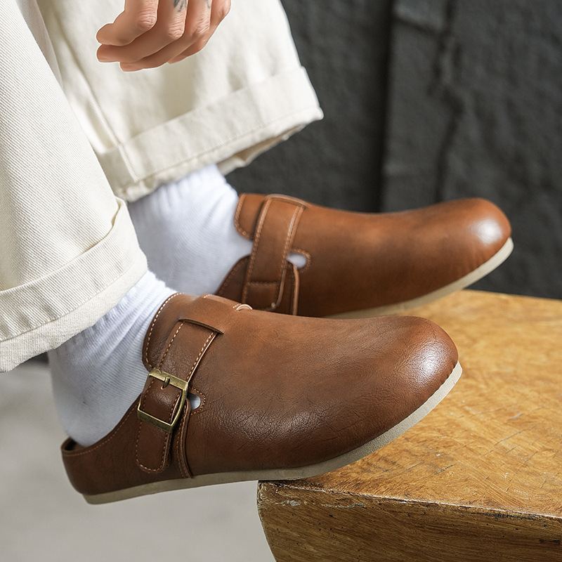 Luxury slip-on mules for men, new autumn model for cross-border trade, fashionable and trendy leather mules