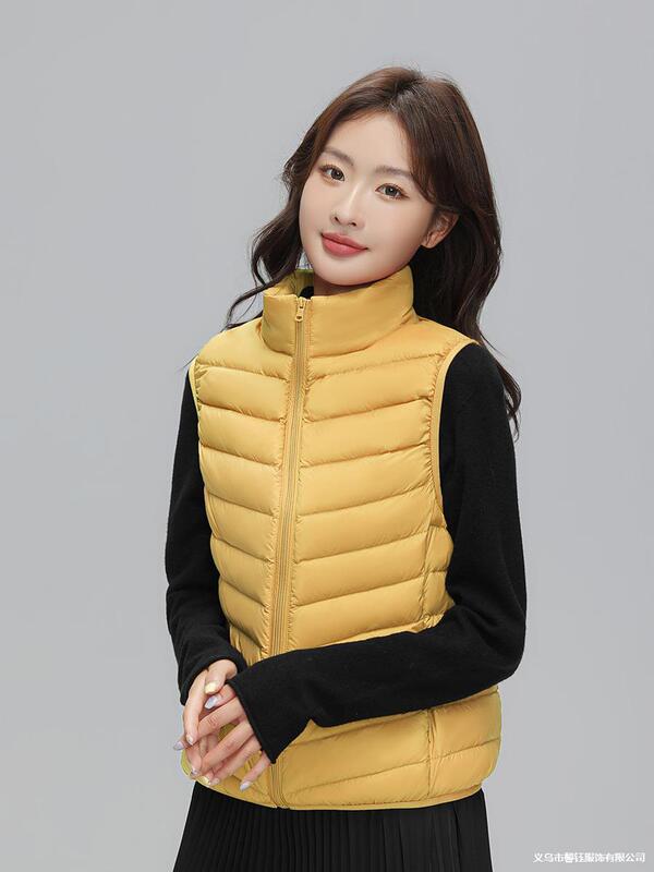 2023秋冬新款时尚立领拉链短款90白鸭绒马甲冬装背心外套马夹潮