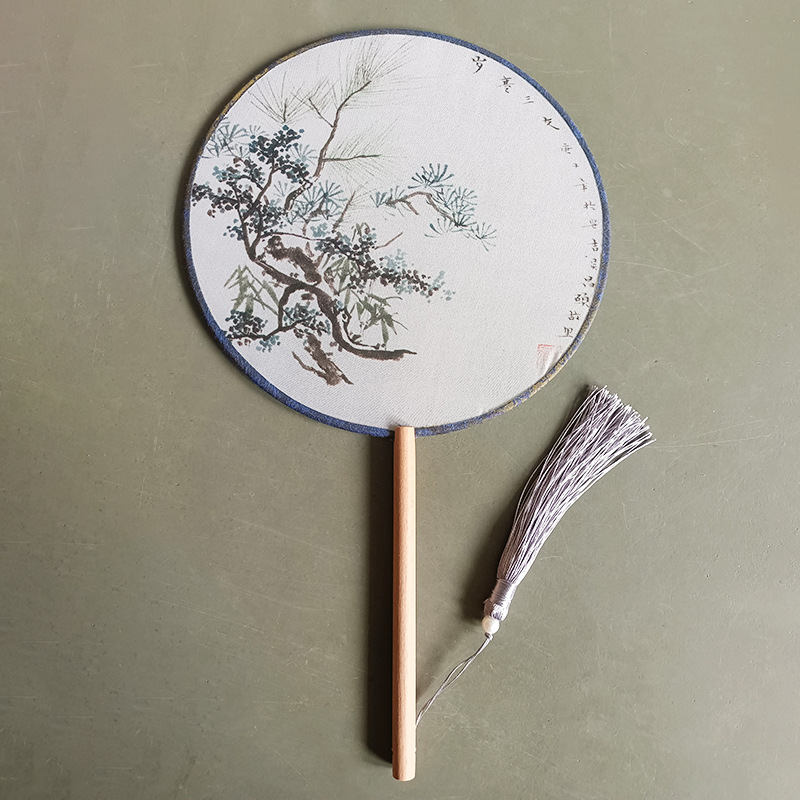 Ventilador redondo de estilo antiguo ventilador de doble cara de mango largo danza ventilador publicitario traje antiguo Hanfu cheongsam ventilador redondo de estilo chino ventilador de palacio al por mayor