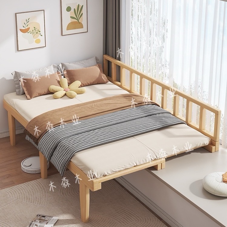 Small Apartment Folding Bed Bay Window Retractable Splicing Bed Frame Tatami Retractable Pull-Out Expansion Custom Solid Wood