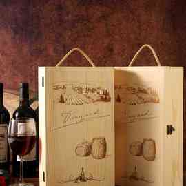 JZS5红酒盒木盒双支装葡萄酒盒子礼盒实木加厚加大烙印通用图案现