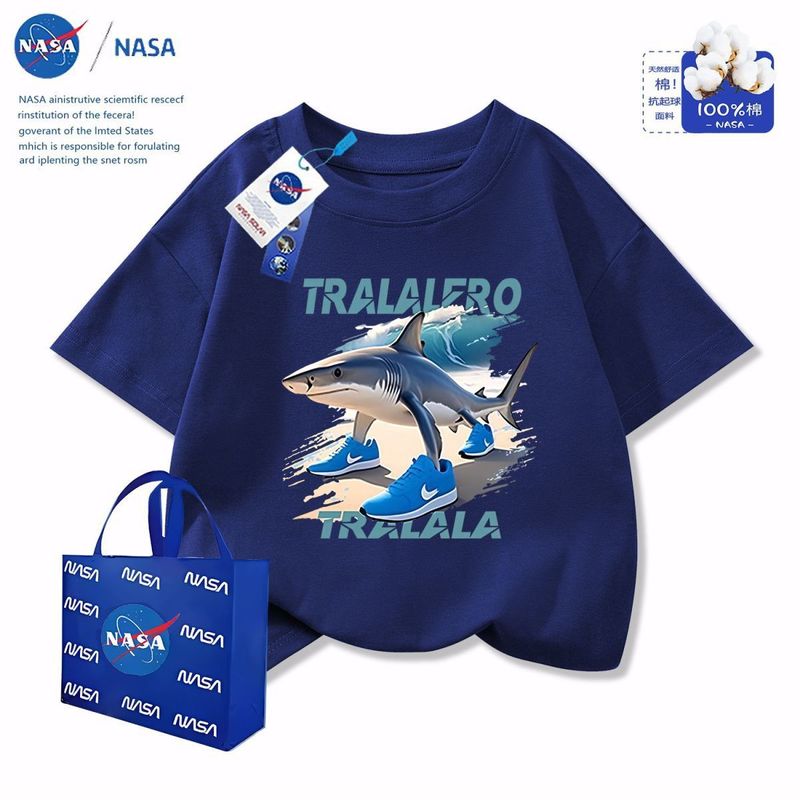 NASA 2025年夏トレンド トララサメ 外国山海記 純綿 中大型子供用半袖トップス|undefined