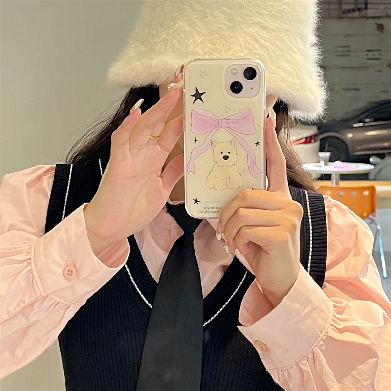 Niche ins estrella Arco perro para iPhone13/14PROMAX teléfono caso 12 Apple 15PM hembra