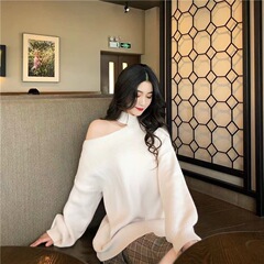 外国貿易オフショルダーセクシーなホルターネックニットセーター 2025 韓国春と秋の新しいルーズレイジースタイルセーターレディーストレンド