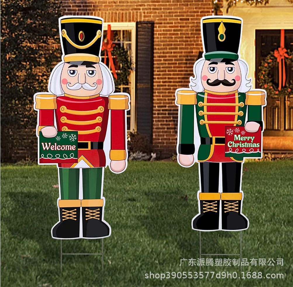 跨境专供圣诞节胡桃夹子标志牌 户外美国庭院地插牌 瓦楞板装饰uv