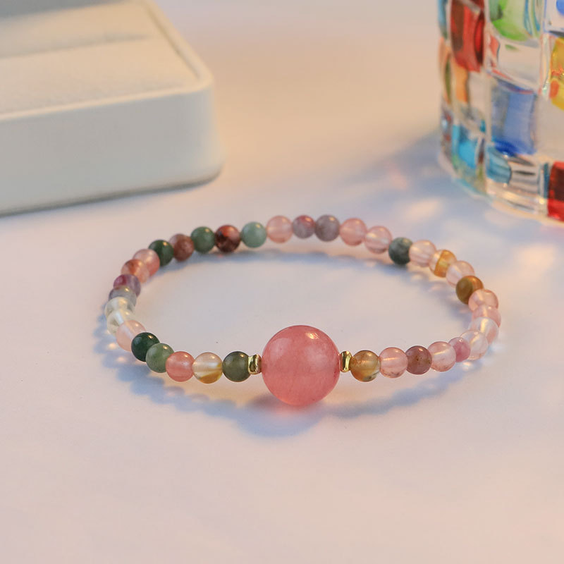 Nicho Zhong Turmaline ágata transferencia de flores de melocotón temperamento de moda versátil pulsera elástica de alta calidad pulsera para chicas