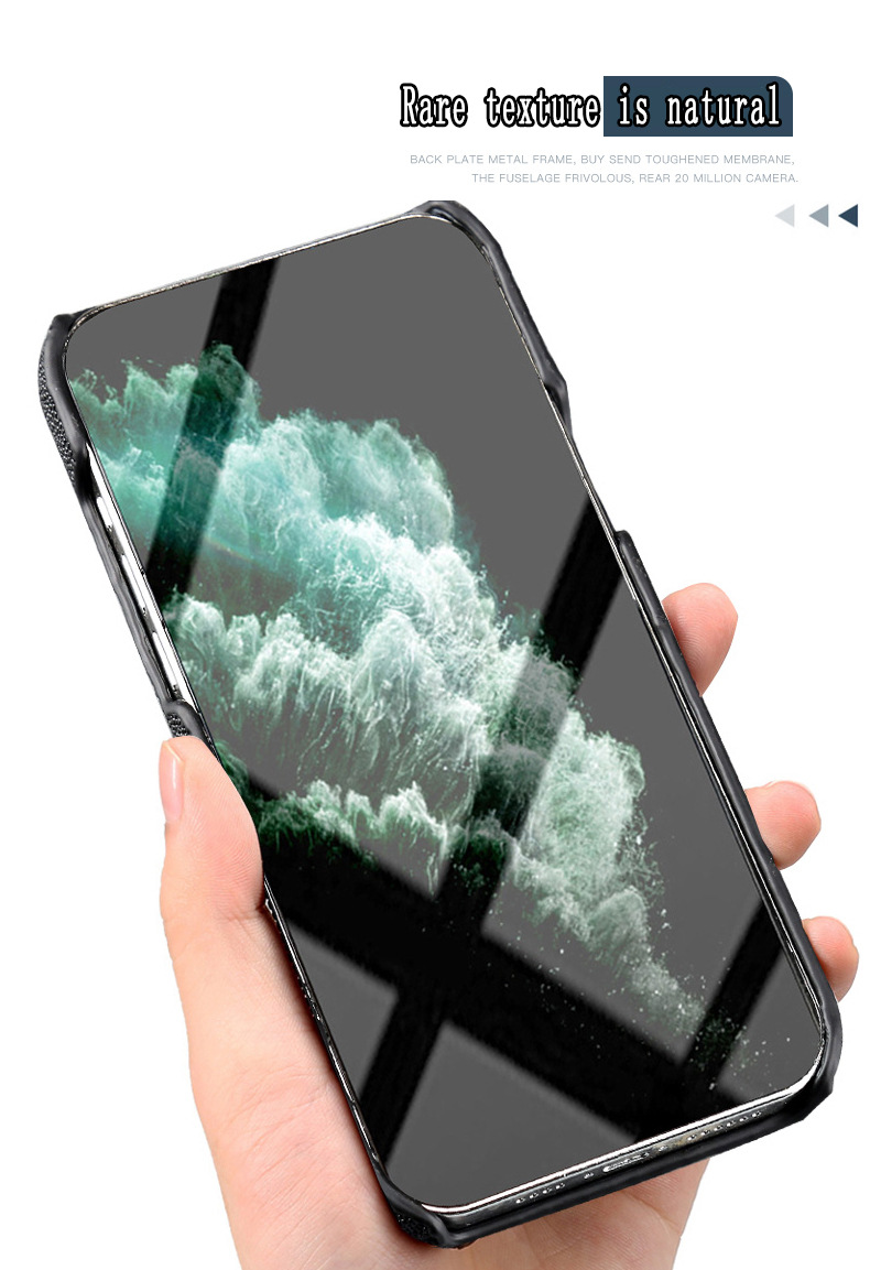 Ốp lưng điện thoại da cá ngọc trai tự nhiên cho iPhone 14/12 Pro Max/13 Pro/11 — Màu đen chi tiết 6