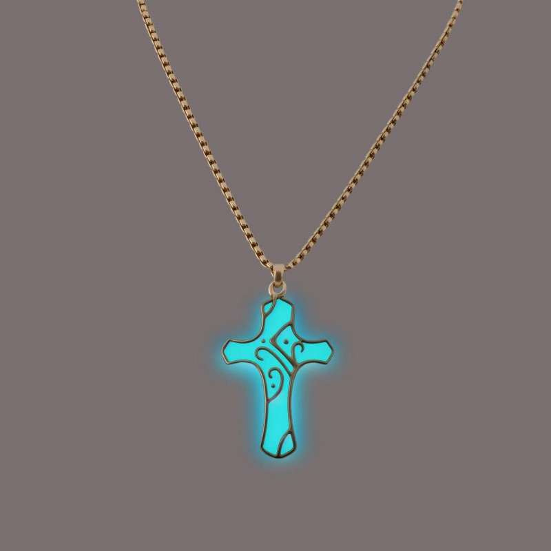 Couple glow-in-the-dark necklace pendant cross punk fluorescent European and American street style enamel personalized fashion rock necklace
