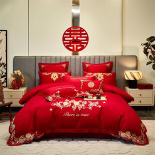 40S Pure Cotton Chinese Embroider Wedding Four-Piece Wedding Bedding Bed Sheetss and Quilt Covers