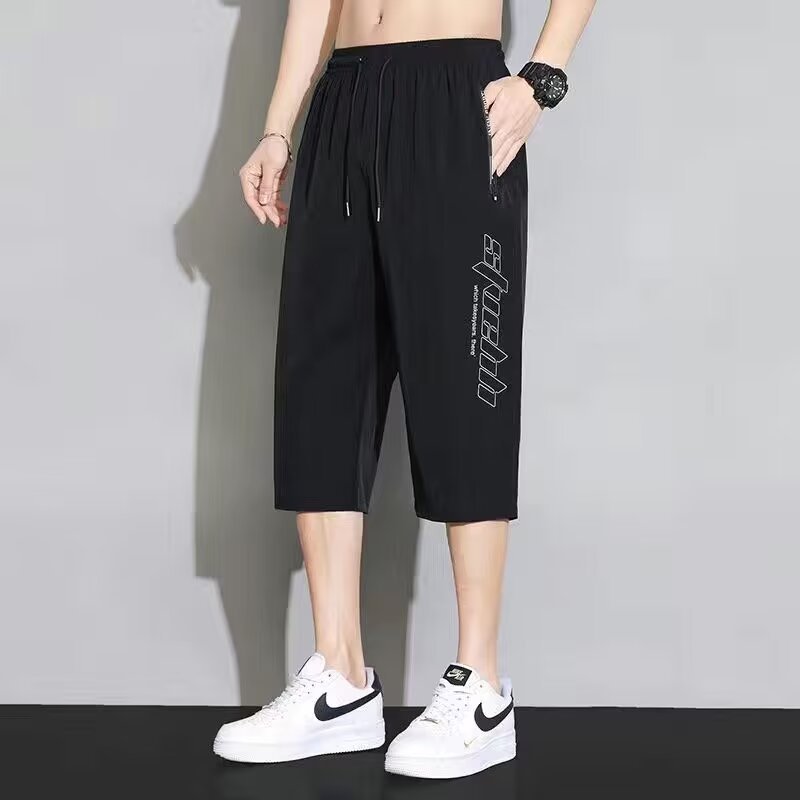 Ice Silk Casual Shorts Men's Summer Thin Loose Sports 2025 New Mid-Pants Quick-Drying Three-Quarter Pants
