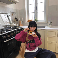 韩系少女卡通小马提花圆领套头毛衣女秋冬宽松时尚减龄针织衫上衣