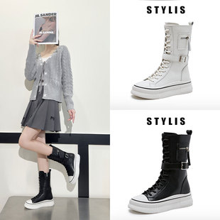 European Station Genuine Leather Boots for Women 2025 Spring and Autum New Mid-Calf Thick-Soled Slim Boots Breathable and Versatile Women's Boots