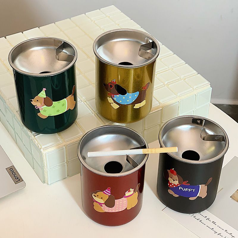 Elegant anti-flying ash stainless steel ashtray, suitable for gifts, car, dormitory, bedroom, living room, funnel-shaped ash cleaning sand